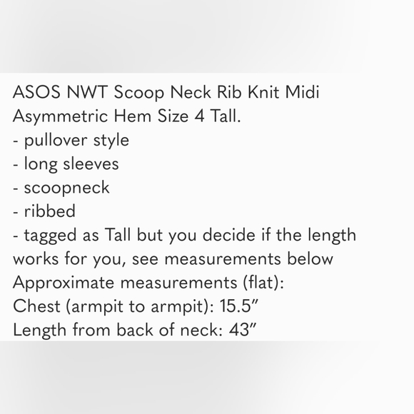 ASOS NWT Scoop Neck Asymmetric Hem Black Midi Dress, Sz 4 Tall - Picture 7 of 7